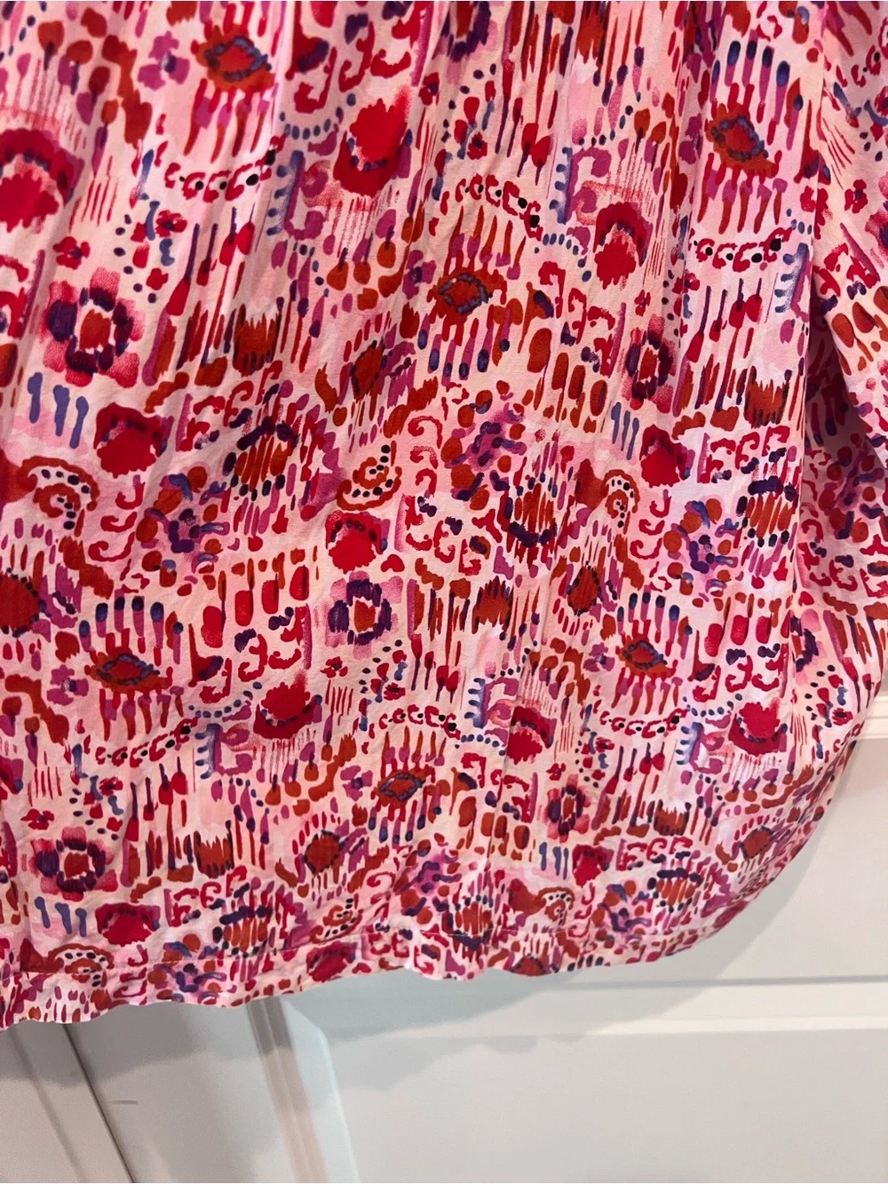 THML Pink and Red Printed Blouse with Blue Trim Size Large - Picture 7 of 16